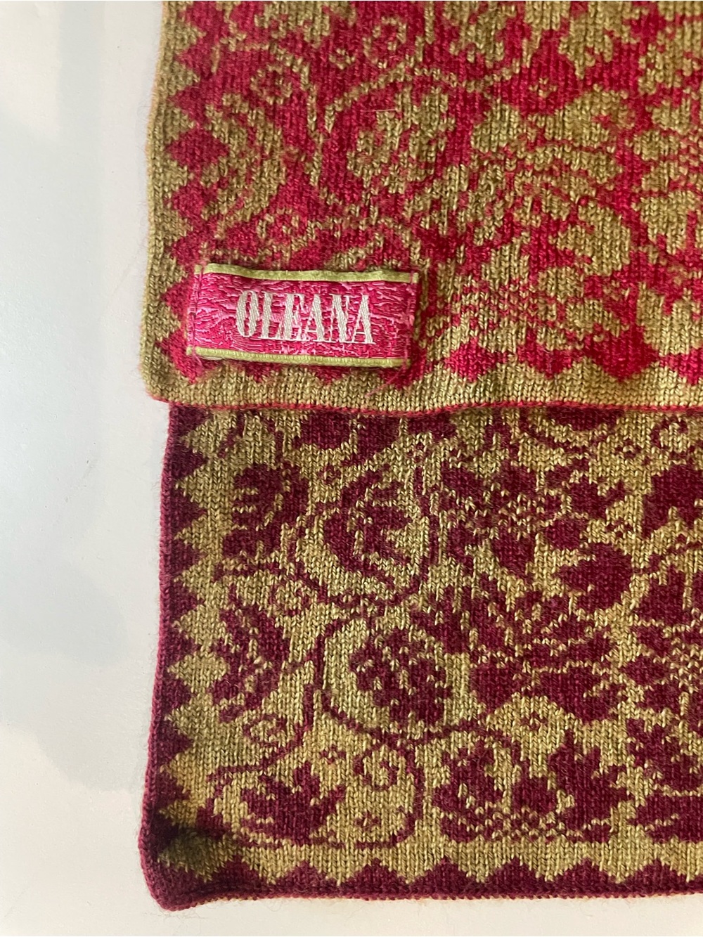 Oleana Floral Jacquard Knit Scarf - Maroon, Red & Gold - Picture 7 of 8